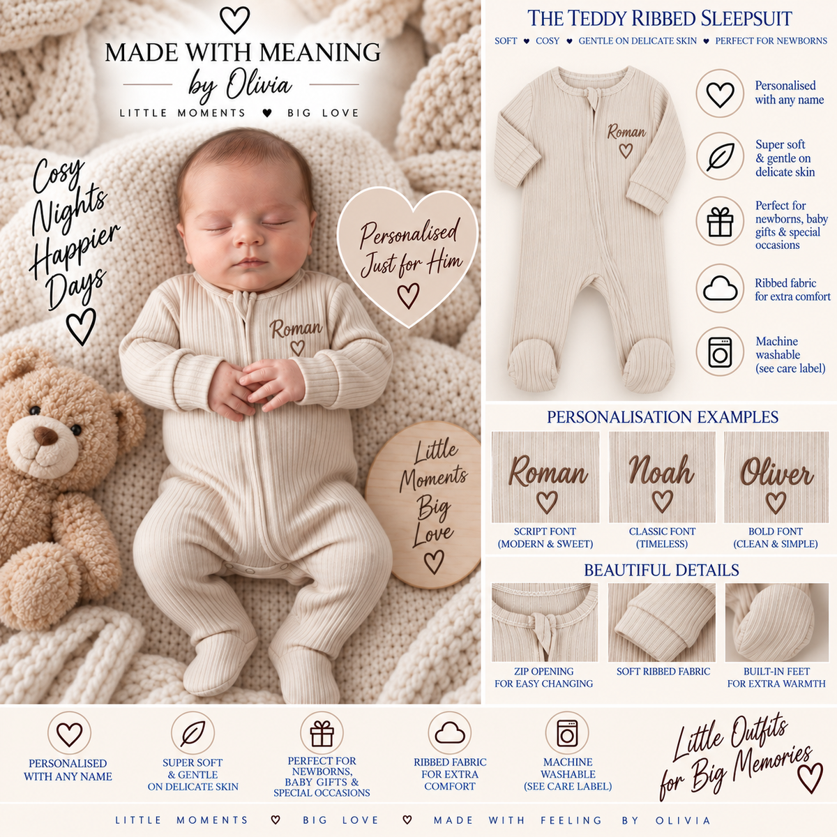 The Teddy Ribbed Sleepsuit