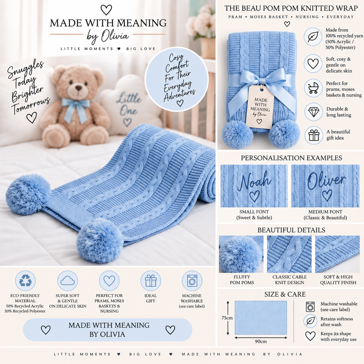 The Beau Pom Pom Knitted Wrap - Made With Meaning by Olivia