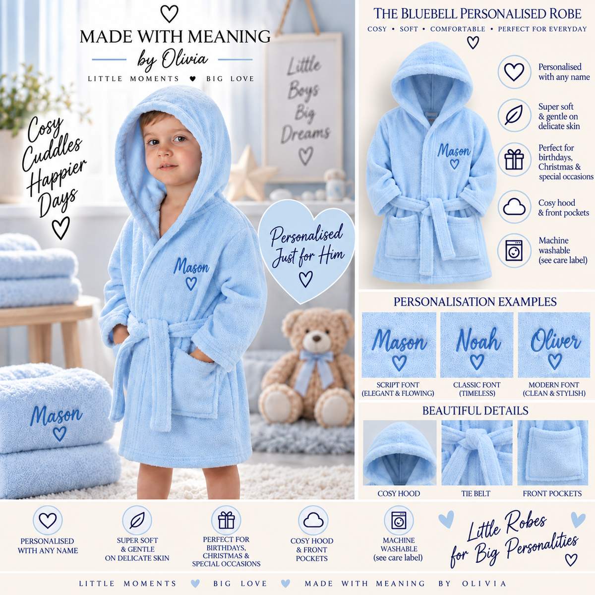The Bluebell Personalised Robe - Made With Meaning by Olivia