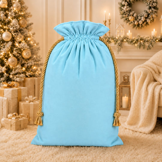 Everwish velvet Christmas sack in blue