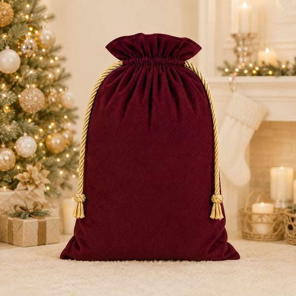 Everwish velvet Christmas sack in burgundy