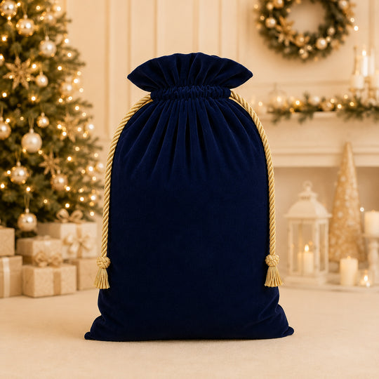 Everwish velvet Christmas sack in navy