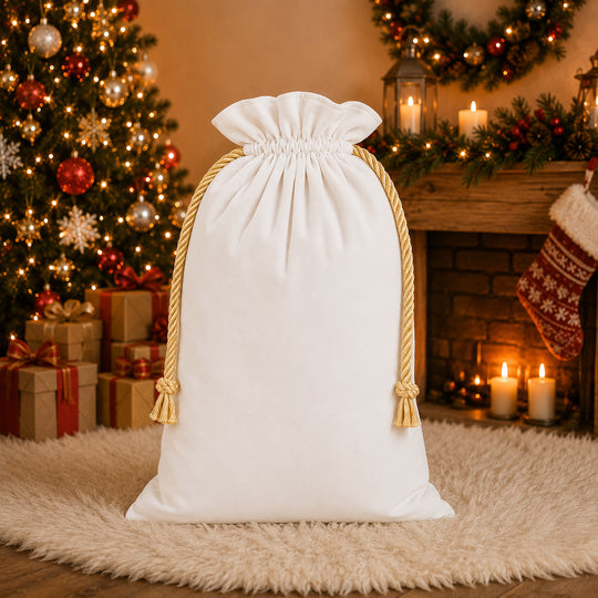 Everwish velvet Christmas sack in white