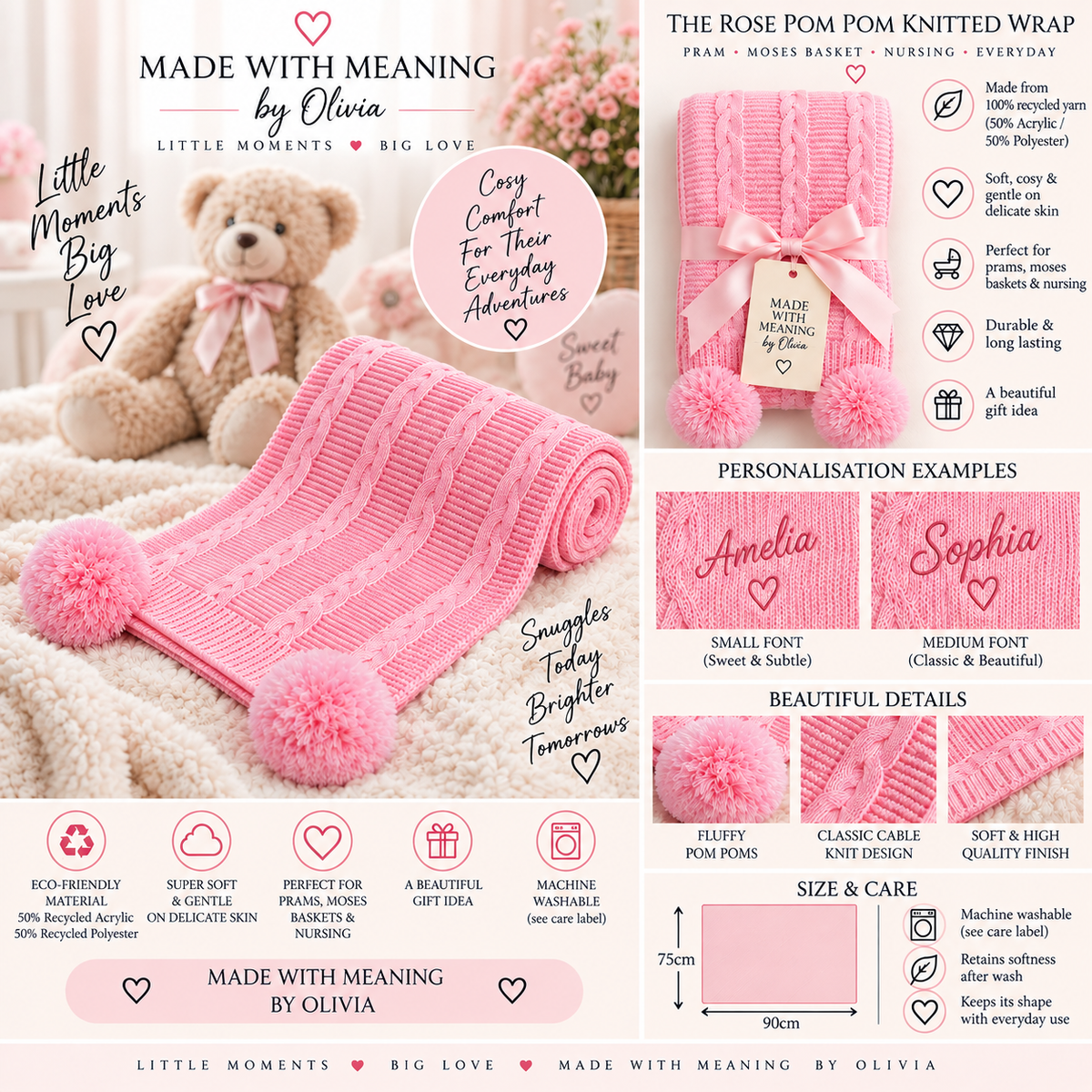 The Rose Pom Pom Knitted Wrap - Made With Meaning by Olivia