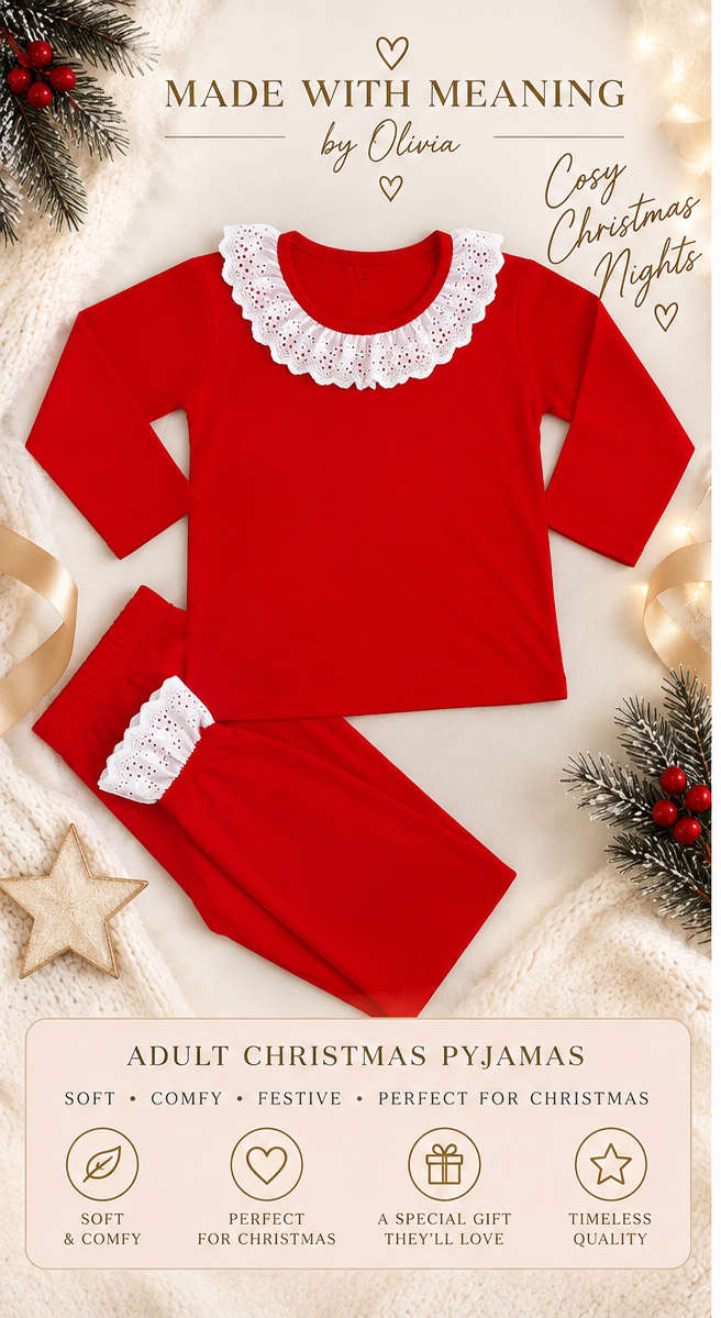 Made With Meaning by Olivia Ruby Frill Adult Christmas Pyjamas unpersonalised