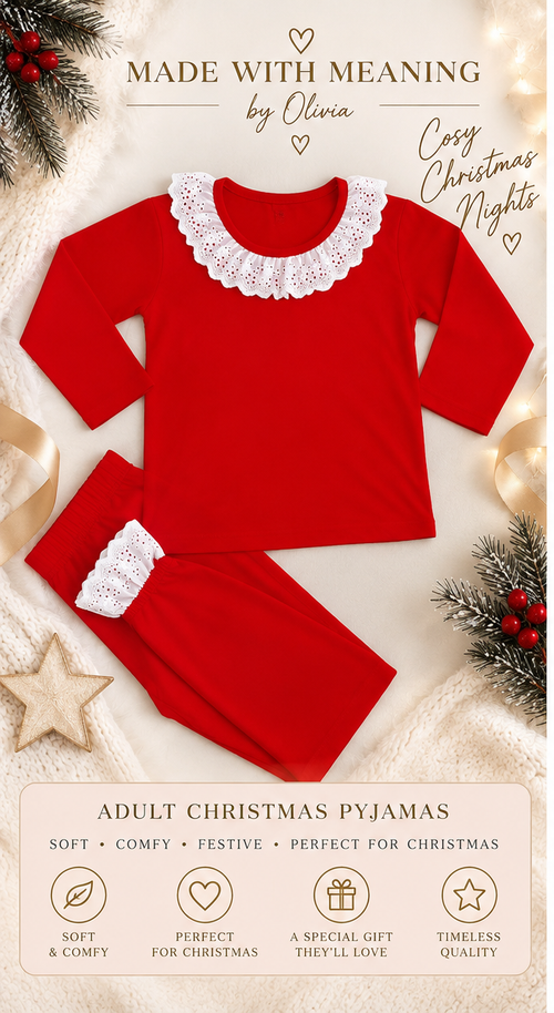 Made With Meaning by Olivia Ruby Frill Adult Christmas Pyjamas unpersonalised