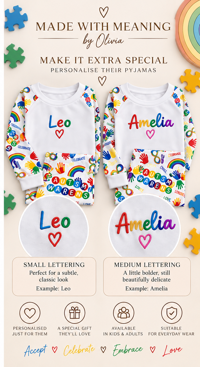 Spectrum Stars children's pyjamas small and medium personalisation examples